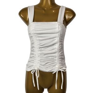 NEW Capella Large Off-White Crop Top Ruched Square Neck Sleeveless Sexy Clubwear